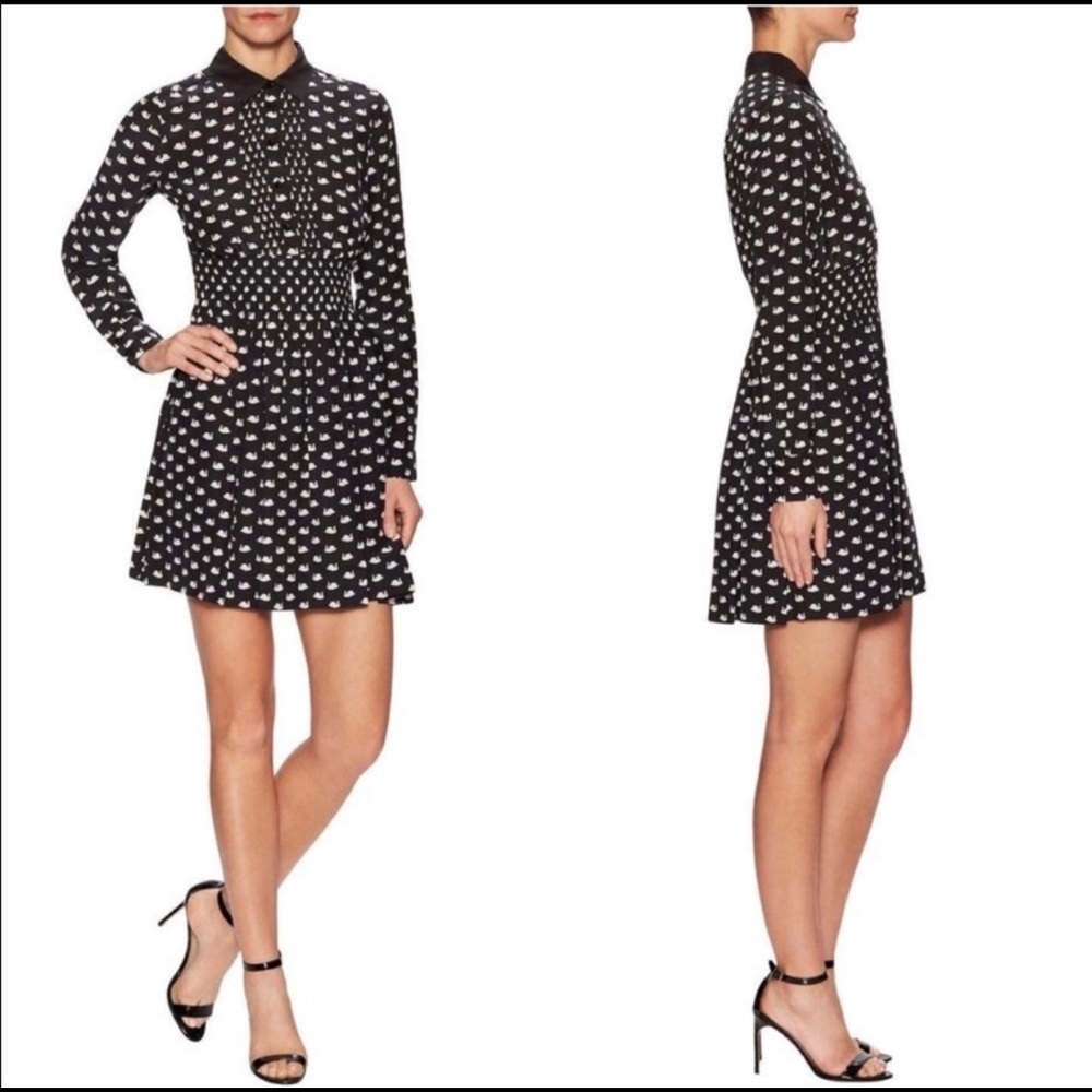 Kate Spade Swan Print Silk Blend Shirtdress